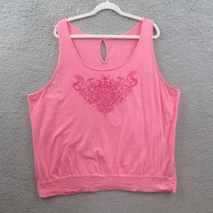 Lane Bryant Womens Shirt Plus Size 26/28 Pink Scoop Neck Embroidery Sleeveless